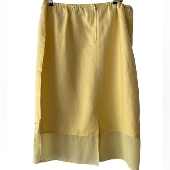 Plaza South Linen Blend Yellow MIDI Skirt with butterfly embroidery sequin Sz 18 - Picture 2 of 10